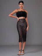 Libby Feather Top and Sequined Skirt Set