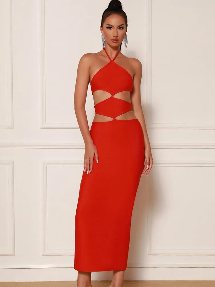 Licia Halter Bandage Dress with Cut Out Detail