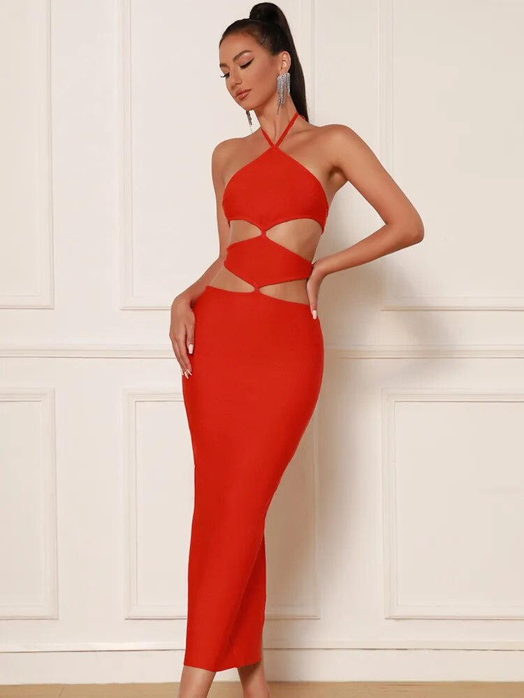 Licia Halter Bandage Dress with Cut Out Detail