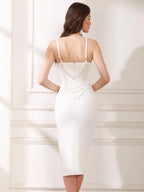 Modiva Rhinestone Pearl Bandage Dress with Cut Out Detail