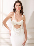 Modiva Rhinestone Pearl Bandage Dress with Cut Out Detail