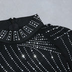 Nathalie Mesh Rhinestone Feather Dress with Long Sleeves