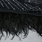 Nathalie Mesh Rhinestone Feather Dress with Long Sleeves
