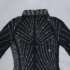 Nathalie Mesh Rhinestone Feather Dress with Long Sleeves