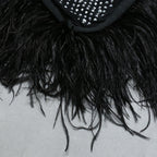Nathalie Mesh Rhinestone Feather Dress with Long Sleeves