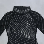 Nathalie Mesh Rhinestone Feather Dress with Long Sleeves