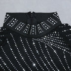 Nathalie Mesh Rhinestone Feather Dress with Long Sleeves