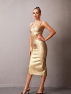 Penelope Gold Bandage Cut Out Dress