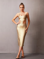 Penelope Gold Bandage Cut Out Dress