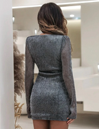 Phlia Sequin Long Sleeve Dress with Pleated Detail