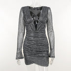 Phlia Sequin Long Sleeve Dress with Pleated Detail