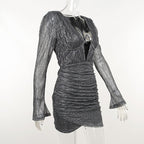 Phlia Sequin Long Sleeve Dress with Pleated Detail