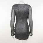 Phlia Sequin Long Sleeve Dress with Pleated Detail