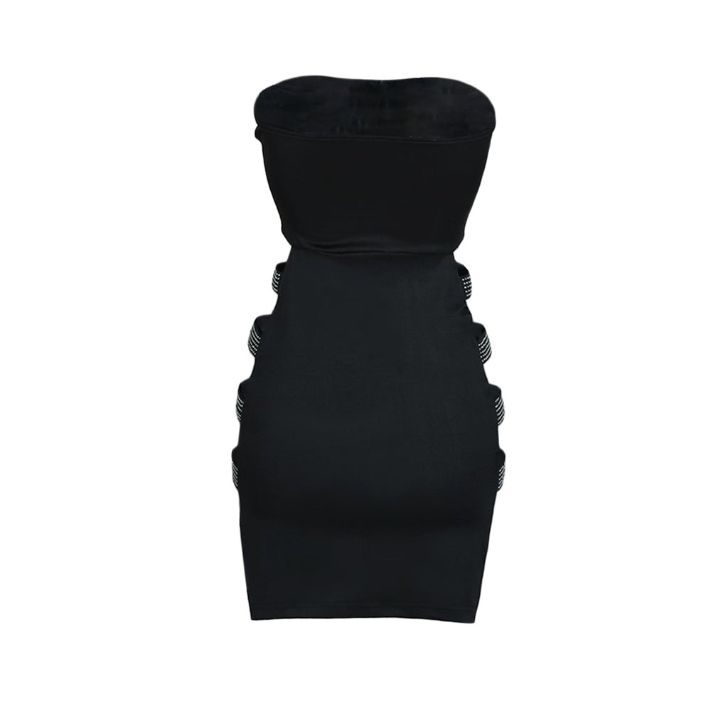 Strapless Cut Out Rhinestones Dress