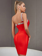 Alluring One-Shoulder Rhinestone Bandage Dress with Bold Sparkle
