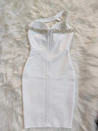 Radiant One-Shoulder Bandage Dress with Glittering Rhinestone Trim
