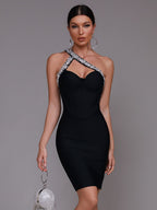 Sonia One Shoulder Rhinestone Bandage Dress - Rhinestone Detail