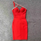 Alluring One-Shoulder Rhinestone Bandage Dress with Bold Sparkle
