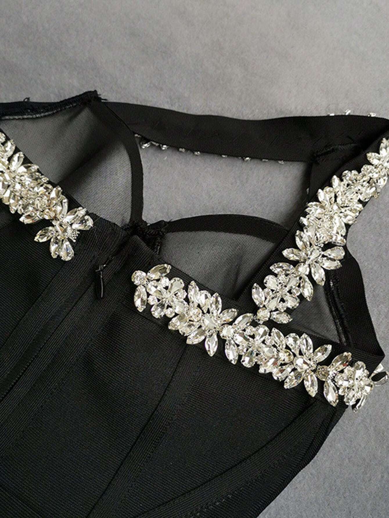 Sonia One Shoulder Rhinestone Bandage Dress - Rhinestone Detail