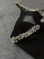 Sonia One Shoulder Rhinestone Bandage Dress - Rhinestone Detail
