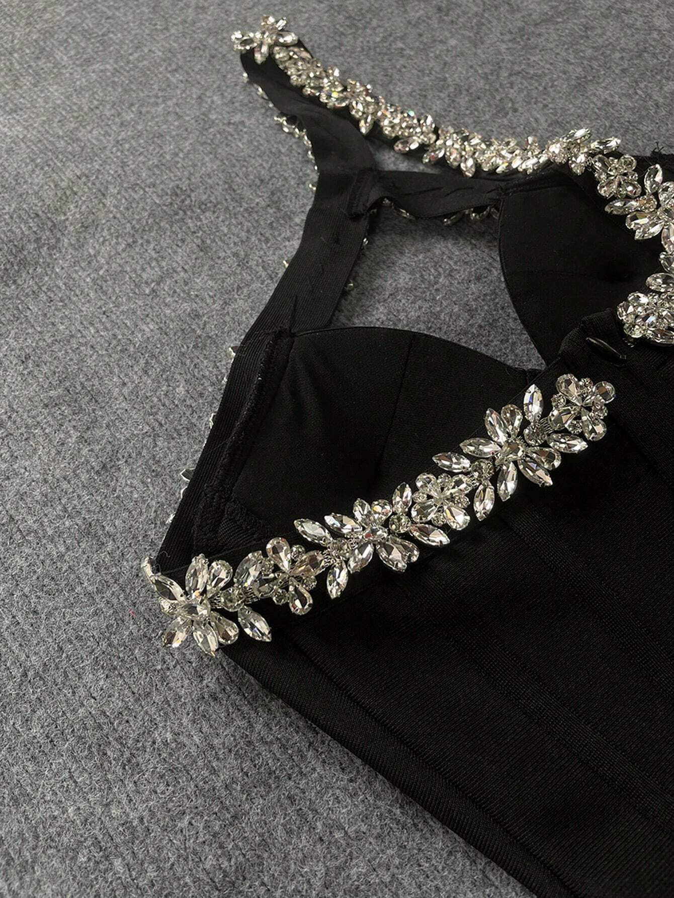 Sonia One Shoulder Rhinestone Bandage Dress - Rhinestone Detail