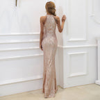 Sequin Gown Dress with Statement Maker Halter