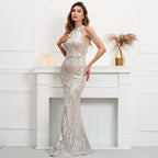 Sequin Gown Dress with Statement Maker Halter