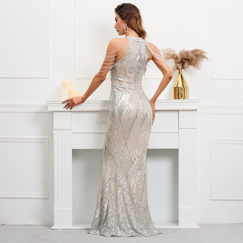 Sequin Gown Dress with Statement Maker Halter