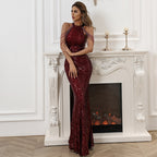 Sequin Gown Dress with Statement Maker Halter