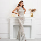 Sequin Gown Dress with Statement Maker Halter