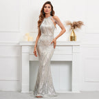 Sequin Gown Dress with Statement Maker Halter