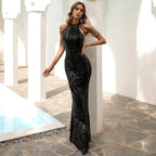 Sequin Gown Dress with Statement Maker Halter