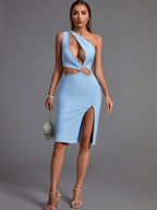 Tinley One Shoulder Rhinestone Bandage Dress with Cut Out