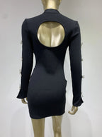 Long Sleeve Bandage Dress with Cut Out Rhinestone Bows