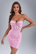 Xenia Bandage Dress with Laced Up Rhinestone Detail