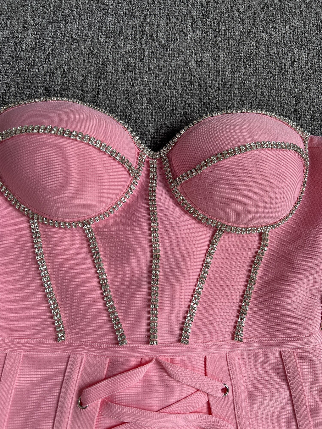 Xenia Bandage Dress with Laced Up Rhinestone Detail