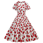 Fruit Print Keyhole Tie Neck Cap Sleeve High Waist Swing Midi Dress