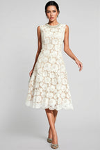 Carlota White Lace Embellished Midi Dress