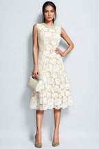 Carlota White Lace Embellished Midi Dress