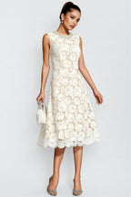 Carlota White Lace Embellished Midi Dress
