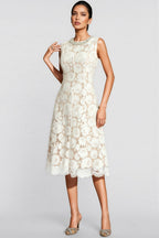 Carlota White Lace Embellished Midi Dress