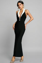 Hilary Black Contrast Collar Bandage Maxi Dress