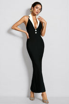 Hilary Black Contrast Collar Bandage Maxi Dress