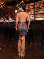 Snake Print Halter Cowl Neck Bodycon Mini Dress