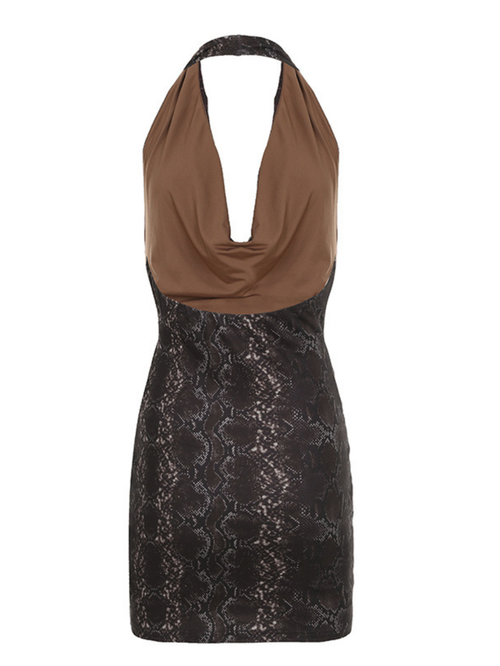 Snake Print Halter Cowl Neck Bodycon Mini Dress