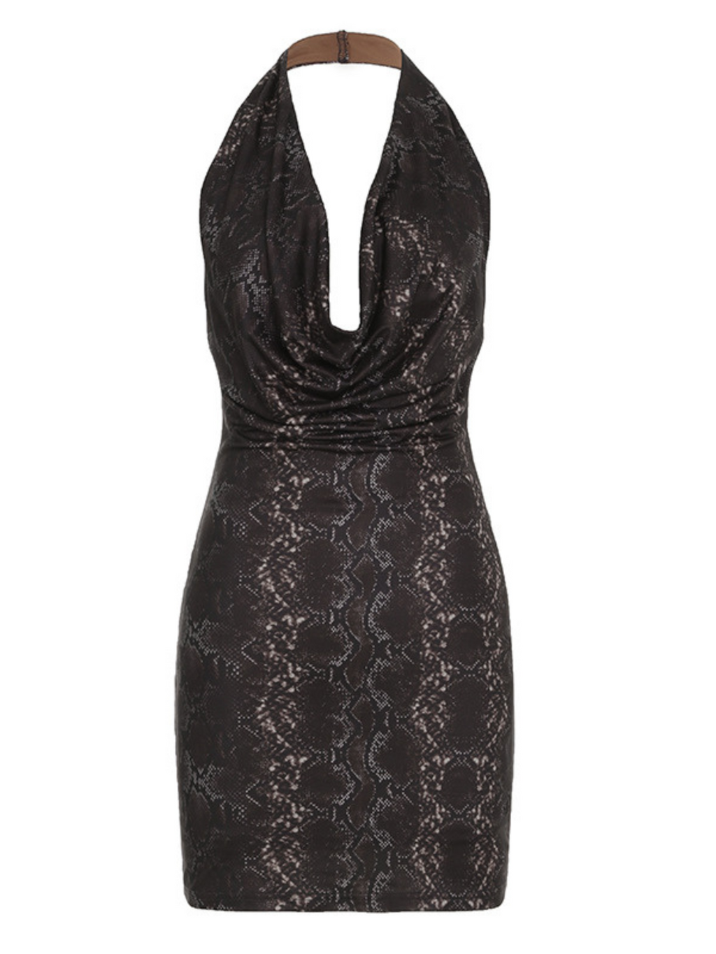 Snake Print Halter Cowl Neck Bodycon Mini Dress