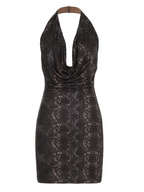 Snake Print Halter Cowl Neck Bodycon Mini Dress