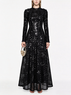 Party Dress Maxi Champagne Stand Collar Sequins Long Sleeves Elegant Semi Formal Dress