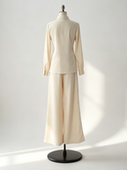 Linen Cotton 2 Piece Set For Women - Elegant Long Sleeves Belted Shirt And Wide Leg Pants - Summer Resort Style 2026