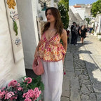 Embroidery Tassel Strap Crop Top